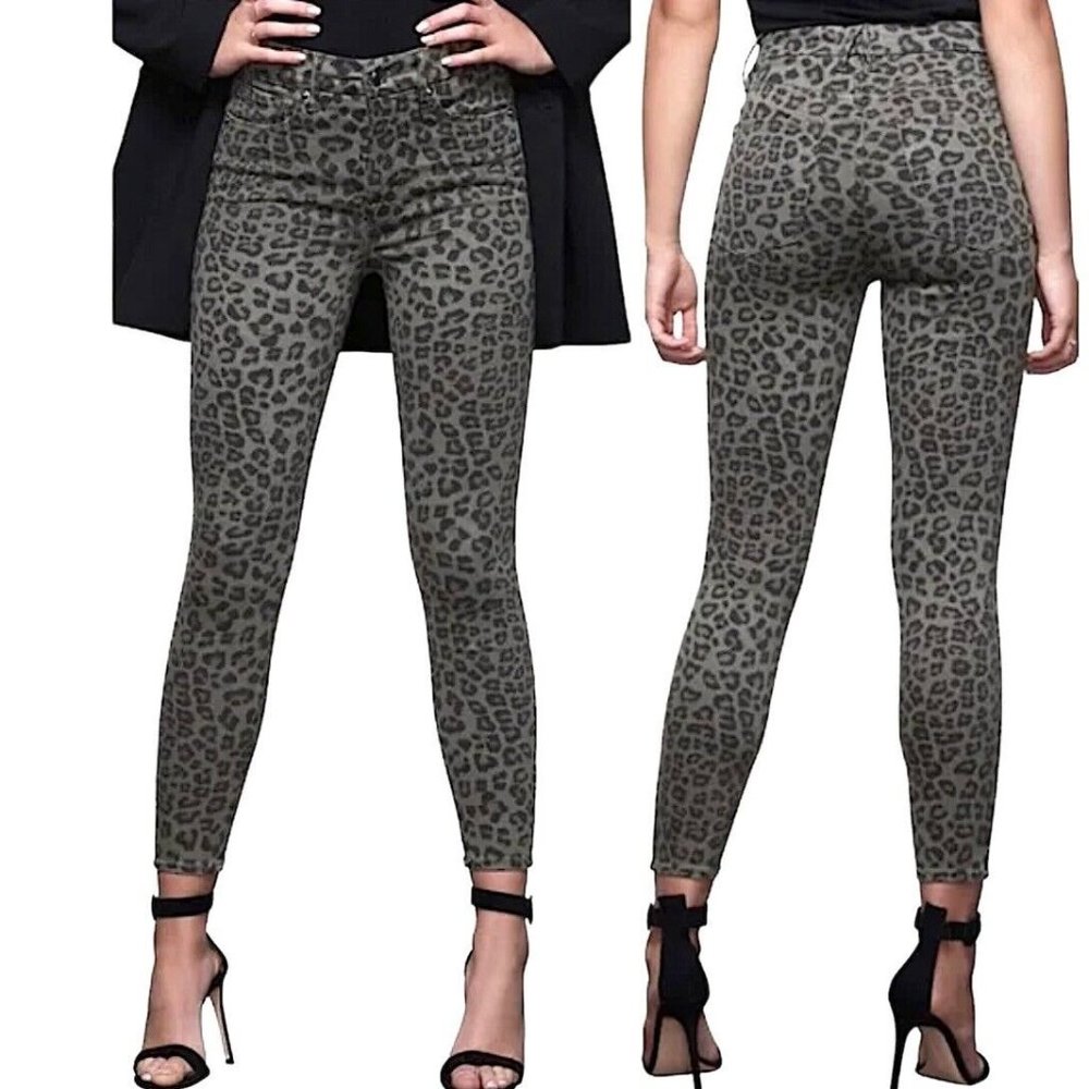 GOOD AMERICAN High Waist Good Legs Leopard Print Skinny Jeans Size 25